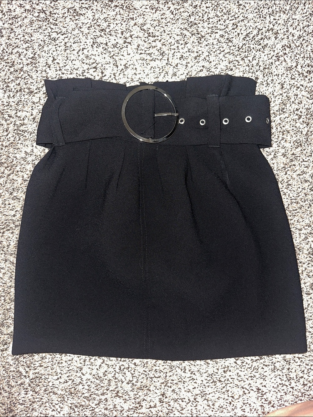 NWOT ZARA XS Black High-Waist Paperbag Mini Skirt with Round Buckle Belt